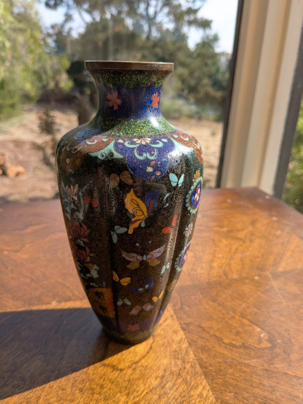 Antique Japanese Cloisonne Butterfly Vase  - Meiji 7.5"